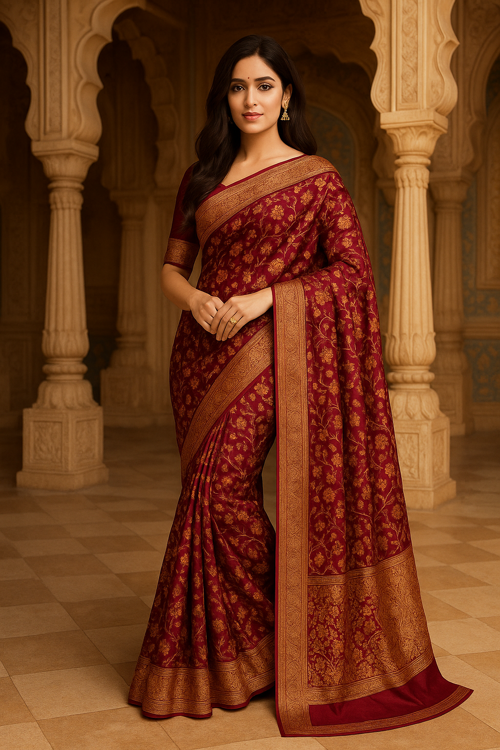 BANARASI HANDLOOM PURE KHADDI GEORGETTE SAREE WITH MINAKARI WORK