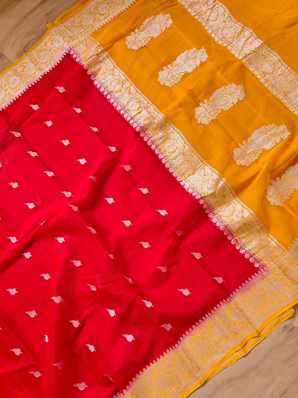BANARASI HANDLOOM PURE KHADDI SHIFFON SAREE MADE BY HANDLOOM