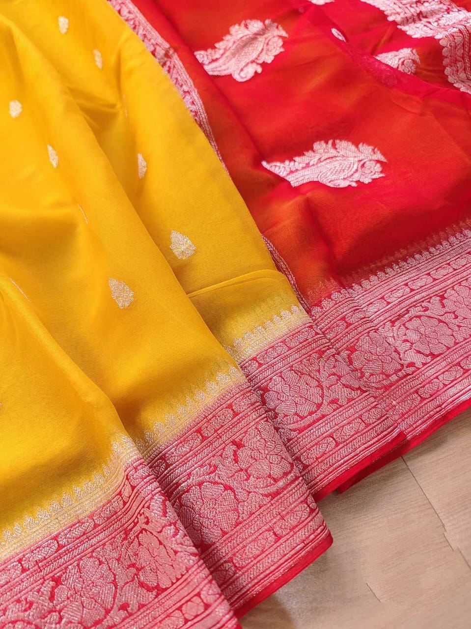 BANARASI HANDLOOM PURE KHADDI SHIFFON SAREE MADE BY HANDLOOM