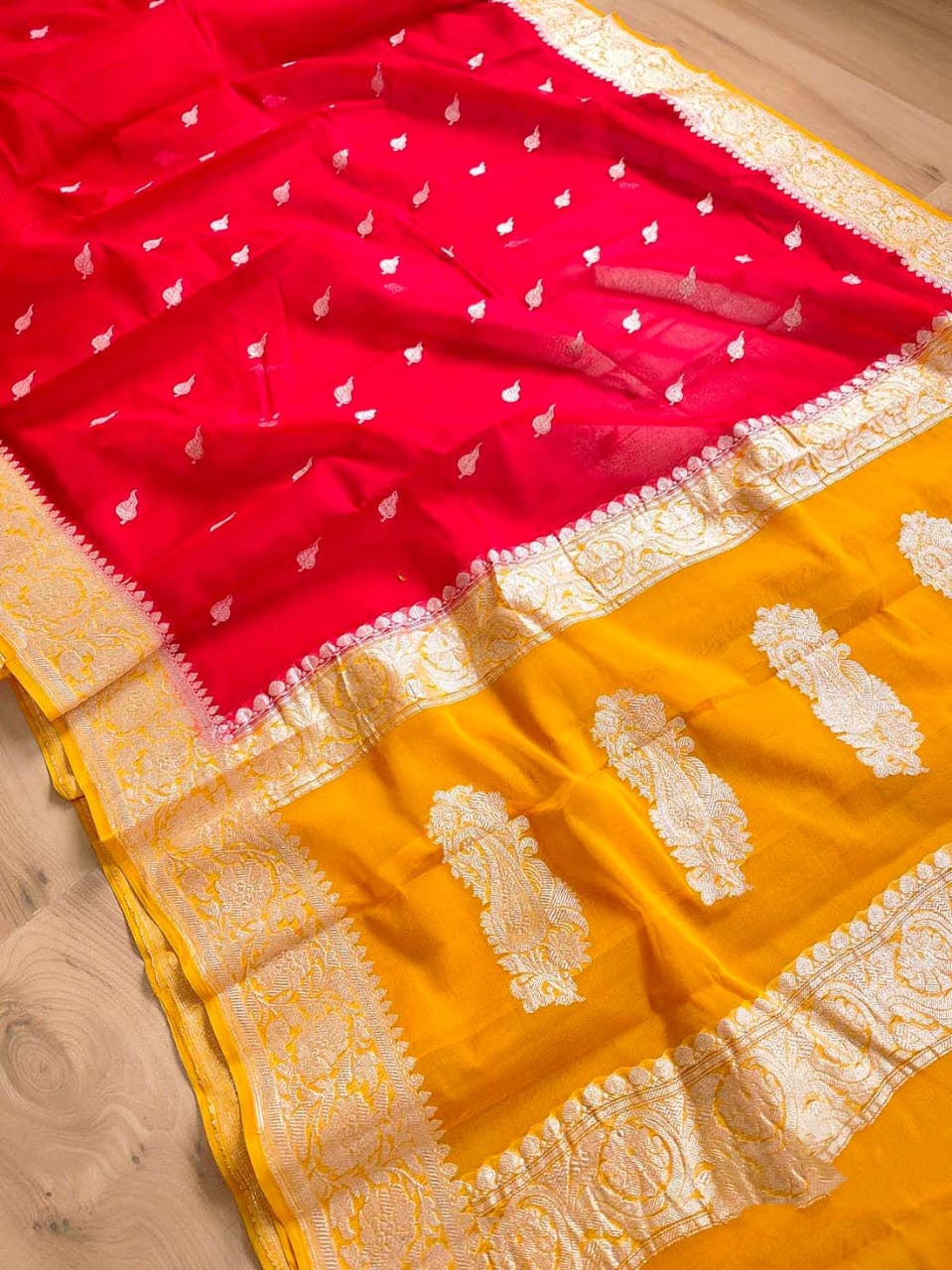 BANARASI HANDLOOM PURE KHADDI SHIFFON SAREE MADE BY HANDLOOM