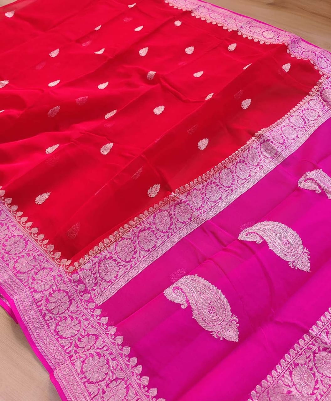 BANARASI HANDLOOM PURE KHADDI SHIFFON SAREE MADE BY HANDLOOM