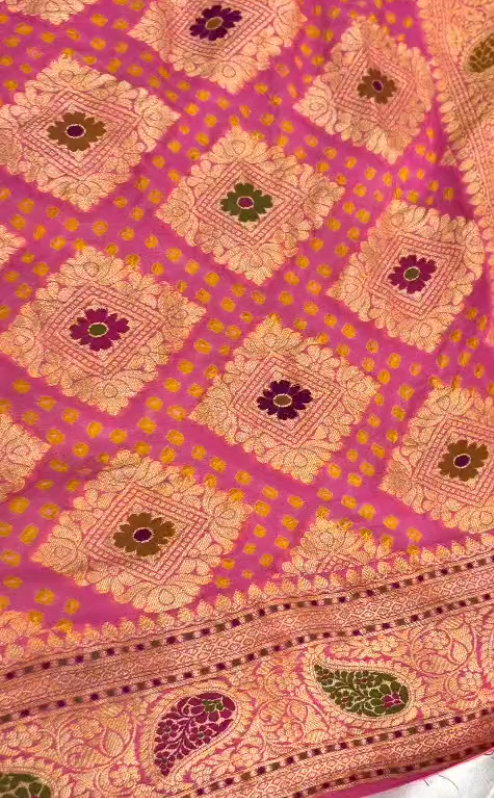 BANDHEJ BANARASI PURE SHIFFON SAREE WITH MULTI MINAKARI