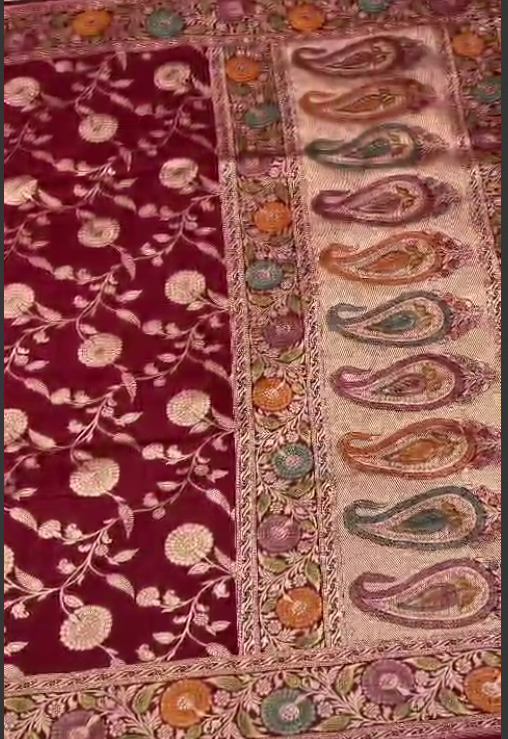 BANARASI HANDLOOM PURE MOONGA DUPATTA WITH HANDBRUSH DYED