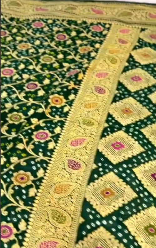 BANDHEJ BANARASI PURE SHIFFON SAREE WITH MULTI MINAKARI