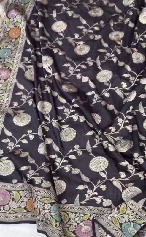 BANARASI HANDLOOM PURE MOONGA DUPATTA WITH HANDBRUSH DYED