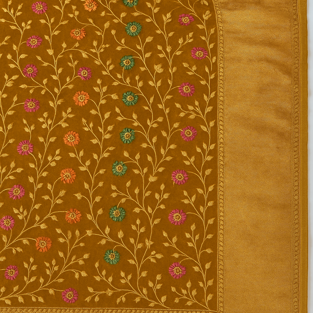 BANARASI HANDLOOM PURE KHADDI GEORGETTE SAREE WITH MINAKARI WORK