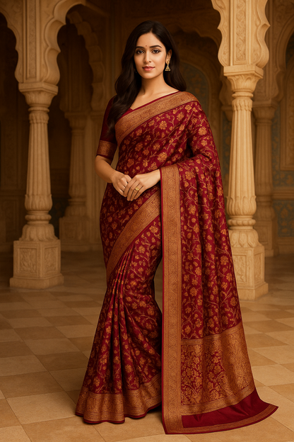 BANARASI HANDLOOM PURE KHADDI GEORGETTE SAREE WITH MINAKARI WORK