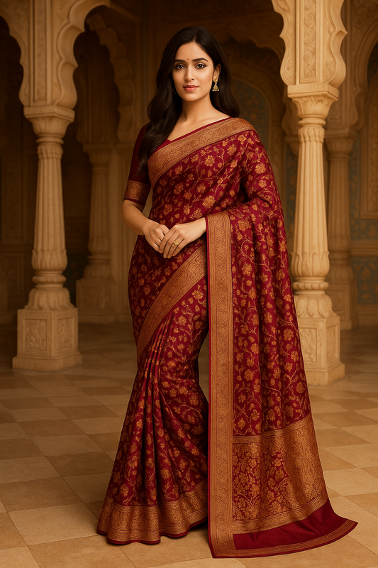 BANARASI HANDLOOM PURE KHADDI GEORGETTE SAREE WITH MINAKARI WORK