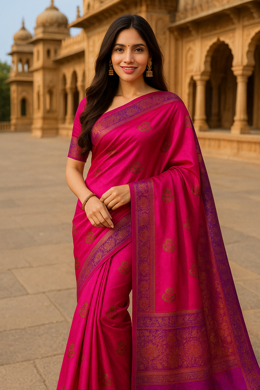 BANARASI HANDLOOM PURE DUPION SILK SAREE WITH ANTIQUE ZARI WORK