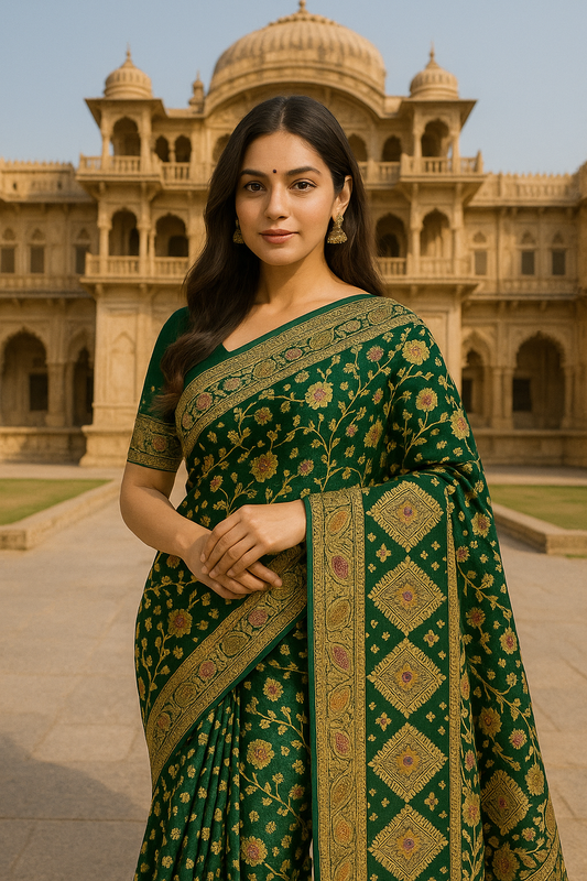 BANDHEJ BANARASI PURE SHIFFON SAREE WITH MULTI MINAKARI