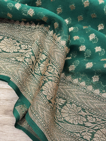 BANARASI HANDLOOM PURE KHADDI GEORGETTE SAREE MADE BY HANDLOOM