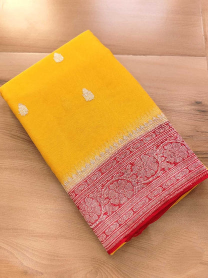BANARASI HANDLOOM PURE KHADDI SHIFFON SAREE MADE BY HANDLOOM