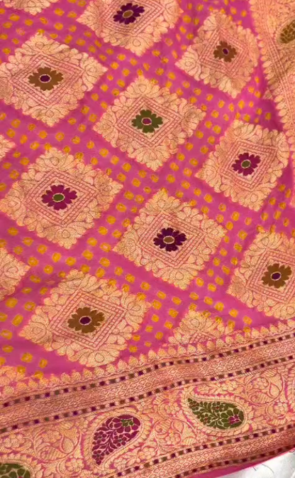 BANDHEJ BANARASI PURE SHIFFON SAREE WITH MULTI MINAKARI