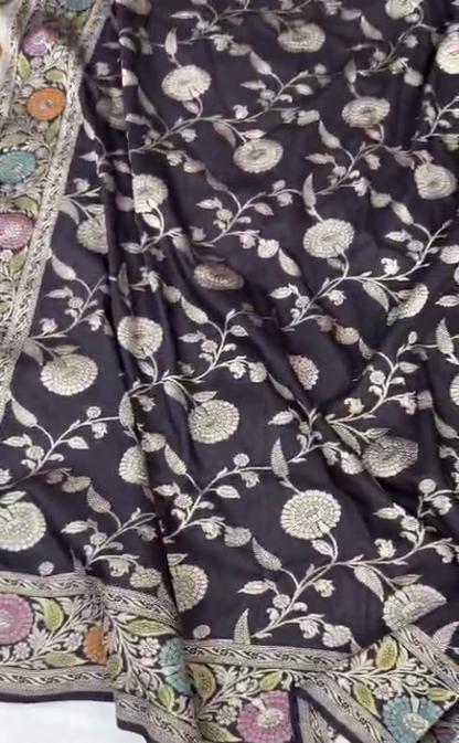 BANARASI HANDLOOM  PURE MOONGA  DUPATTA WITH HANDBRUSH DYED