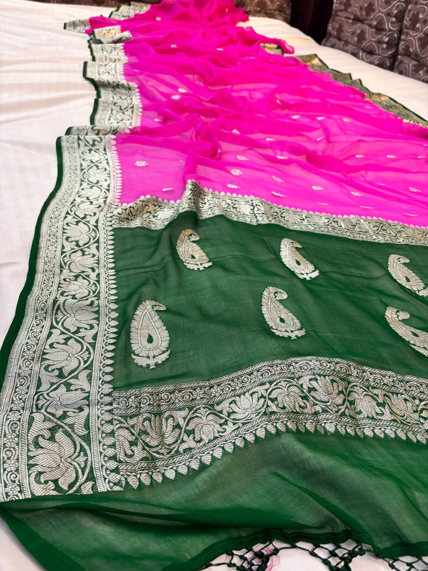 BANARASI HANDLOOM PURE KHADDI SHIFFON SAREE