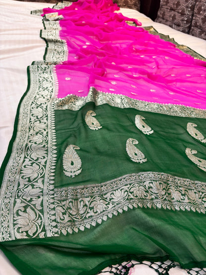 BANARASI HANDLOOM PURE KHADDI SHIFFON SAREE